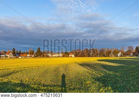 Rural Landscape In Munich With New Settlement And Fields, Germany