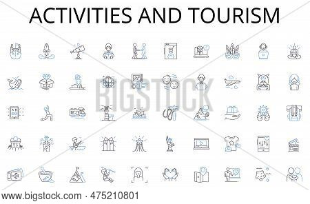 Activities And Tourism Line Icons Collection. Design, Engineering, Blueprint, Detailing, Constructio
