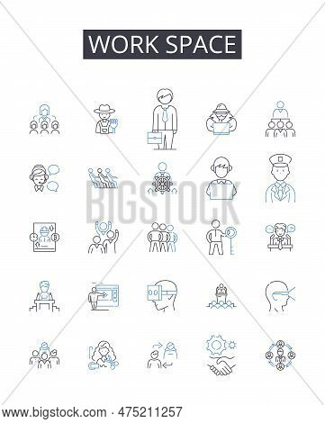 Work Space Line Icons Collection. Living Room, Dining Table, Kitchen Counter, Bedroom Loft, Study No