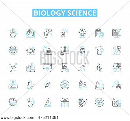 Biology Science Linear Icons Set. Photosynthesis, Mitosis, Dna, Ecosystem, Mutation, Evolution, Ecol