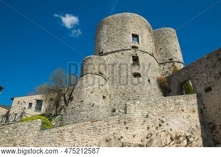 Polino, Italy - April 22, 2023: View Of The Castle In The Medieval Center Of Polino Town In Valnerin