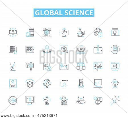 Global Science Linear Icons Set. Discovery, Innovation, Exploration, Advancement, Research, Technolo
