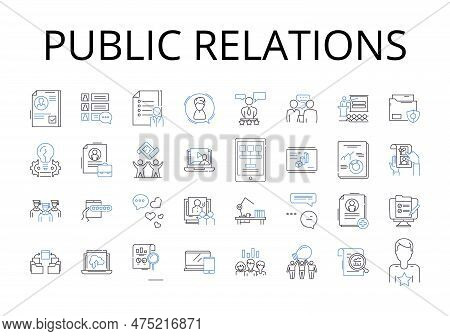 Public Relations Line Icons Collection. Social Media, Marketing Strategy, Creative Advertising, Prof