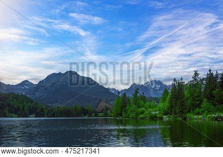 Mountain Lake Strbske Pleso In National Park High Tatra, Slovakia.