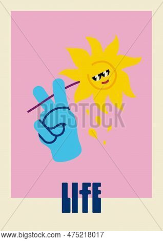 Bee, 70\'s Groovy Retro Print. Illustration For Tee, T Shirt And Sticker - Poster Design. Funky Char