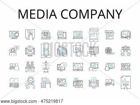 Media Company Line Icons Collection. Advertising Firm, News Outlet, Television Nerk, Publishing Hous