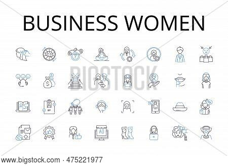 Business Women Line Icons Collection. Entrepreneurs, Executives, Professionals, Managers, Ceo, Board
