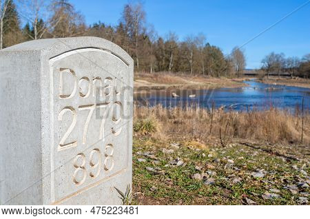 A Stone At The Beginning Of The Danube River In Donaueschingen, Germany, On Which Is Written The Len