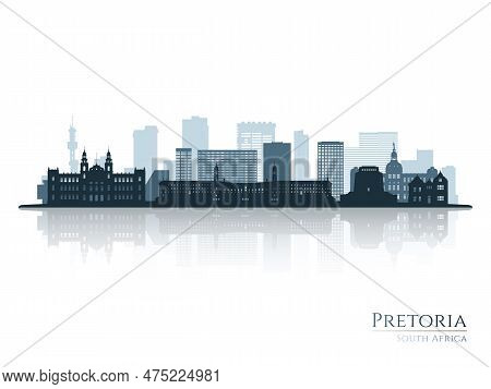 Pretoria Skyline Silhouette With Reflection. Landscape Pretoria, South Africa. Vector Illustration.