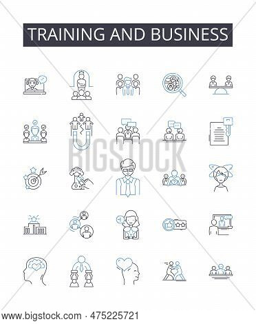 Training And Business Line Icons Collection. Learning And Commerce, Instruction And Industry, Educat