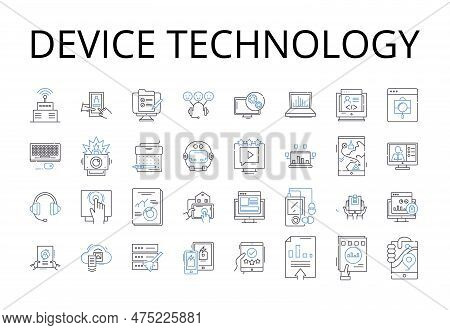 Device Technology Line Icons Collection. Communication Nerk, Information Technology, Surveillance Sy
