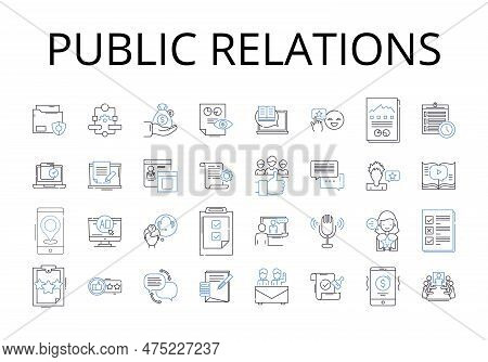 Public Relations Line Icons Collection. Social Media, Marketing Strategy, Creative Advertising, Prof
