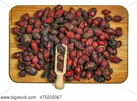 Background Made Of Dry Rose Hips. Fharmaceutical Raw Materials. Healing Herbs Rosae Fructus. Rosae P