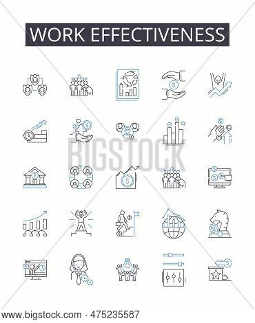 Work Effectiveness Line Icons Collection. Team Synergy, Employee Engagement, Task Efficiency, Meetin