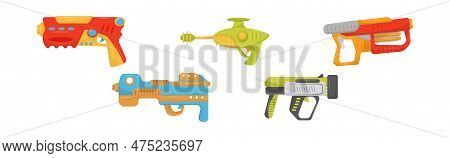 Water Gun Or Water Pistol As Toy Gun For Shooting Water Vector Set