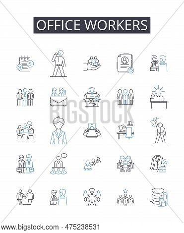 Office Workers Line Icons Collection. Foliage, Leaves, Botanical, Verdant, Plants, Forest, Natural V