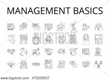 Management Basics Line Icons Collection. Financial Literacy, Marketing Strategies, Advertising Techn