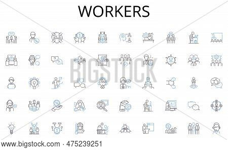Workers Line Icons Collection. Atm, Teller, Counter, Vault, Cashiers, Loans, Deposits Vector And Lin