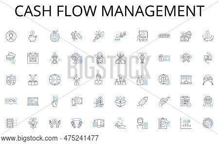 Cash Flow Management Line Icons Collection. Management, Coordination, Organization, Operation, Contr