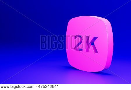 Pink 2k Ultra Hd Icon Isolated On Blue Background. Minimalism Concept. 3d Render Illustration