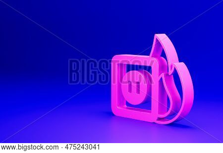 Pink Electric Wiring Of Socket In Fire Icon Isolated On Blue Background. Electrical Safety Concept. 
