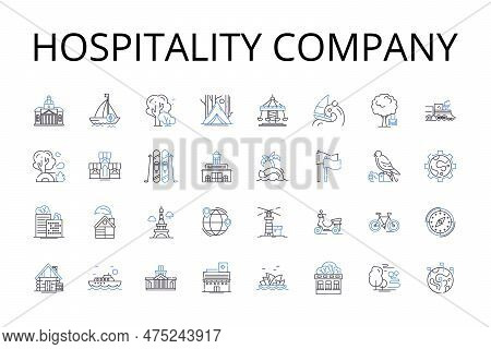 Hospitality Company Line Icons Collection. Accommodation Enterprise, Service Industry, Guest Service