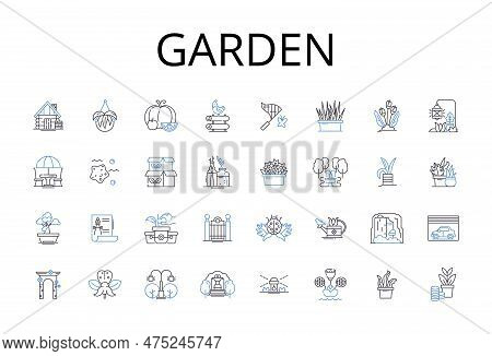 Garden Line Icons Collection. Park, Lawn, Farm, Meadow, Orchard, Field, Botanical Garden Vector And 