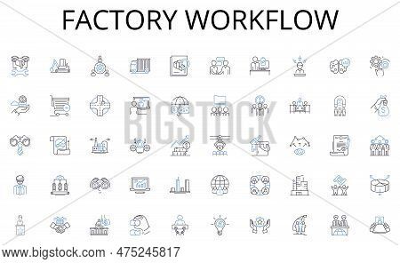 Factory Workflow Line Icons Collection. Internet, Virtual, Nerk, Digital, Online, Web, Global Vector