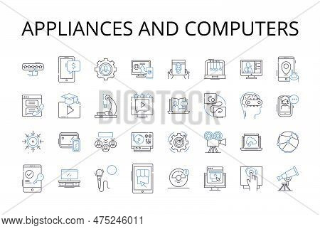 Appliances And Computers Line Icons Collection. Devices, Gadgets, Machines, Electrics, Tech, Equipme