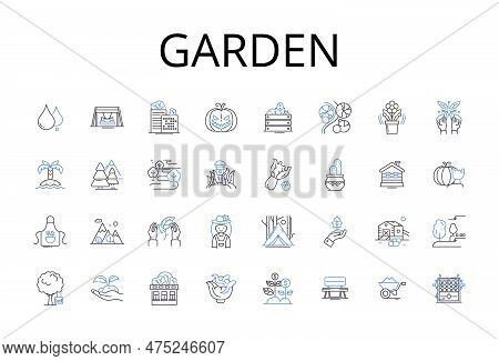Garden Line Icons Collection. Park, Lawn, Farm, Meadow, Orchard, Field, Botanical Garden Vector And 