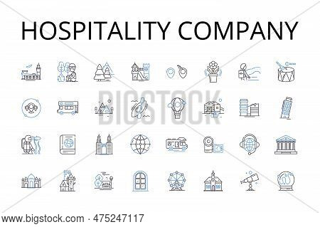 Hospitality Company Line Icons Collection. Accommodation Enterprise, Service Industry, Guest Service
