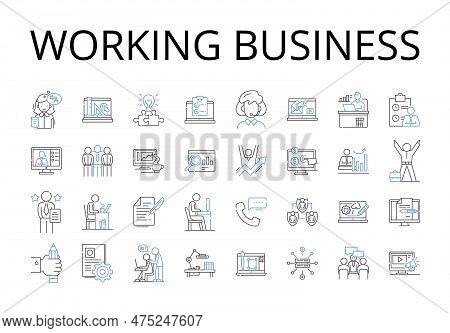 Working Business Line Icons Collection. Running Company, Busy Office, Operational Enterprise, Functi