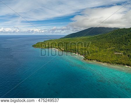 Aerial View Of Weh Island With Jungle And Blue Sea. Aceh, Indonesia.