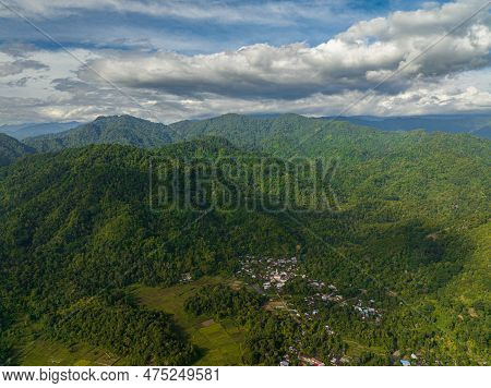 Mountain Range And Mountain Slopes With Rainforest. Sumatra, Indonesia.