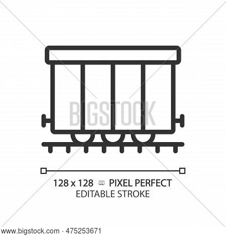 Cargo Railroad Carriage Pixel Perfect Linear Icon. Wagon Train. Freight Transport. Railway Container