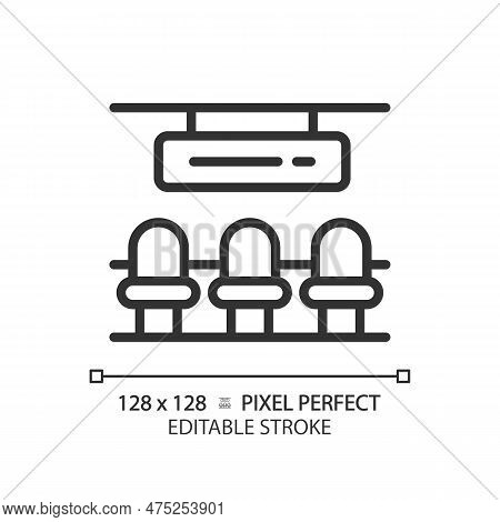 Waiting Hall Pixel Perfect Linear Icon. Railway Station. Passenger Terminal Seats. Airport Lounge. D