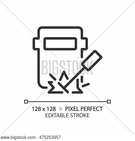 Welding Pixel Perfect Linear Icon. Railway Track Maintenance. Railcar Repair. Manufacturing Engineer