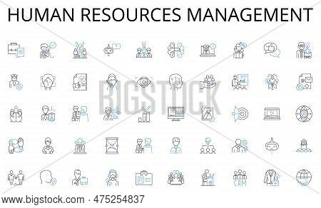 Human Resources Management Line Icons Collection. Efficiency, Innovation, Collaboration, Synergy, St