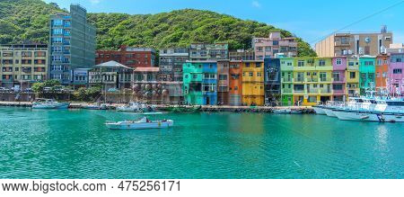 Landscape And Cityscape Of Colorful Zhengbin Fishing Port Visiting In Keelung. Landmark And Popular 