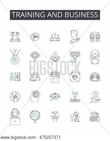 Training And Business Line Icons Collection. Learning And Commerce, Instruction And Industry, Educat