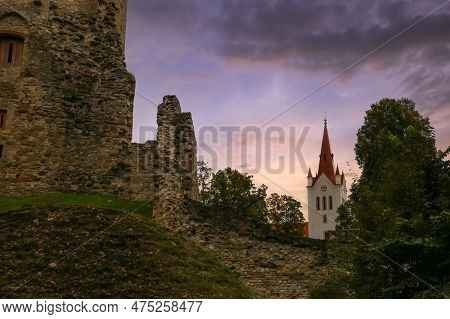 Park And  Medieval Castle In The Town Cesis, Latvia