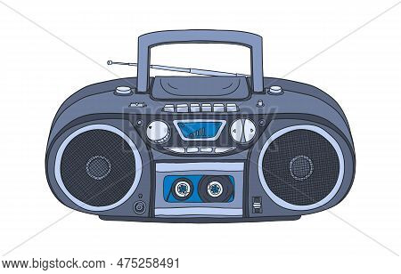 Boombox Doodle. 2000s Boombox. Y2k Trendy Illustration. Cassette Music Player. Cd Disk Player. Mille