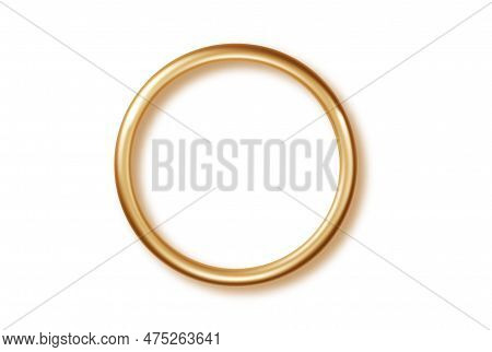 Gold Circle With Shadows On Transparent Background. Golden Metal Ring With Lighting Effect And Refle
