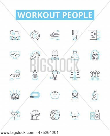 Workout People Vector Line Icons Set. Exercisers, Athletes, Gym-goers, Runners, Bodybuilders, Lifter