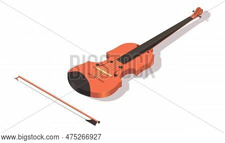 Music Instrument Violin Isolated On White Background. Isometric 3d Element In Vector Design Style Fo