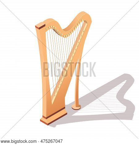 Music Instrument Classical Harp Isolated On White Background. Isometric 3d Element In Vector Design 