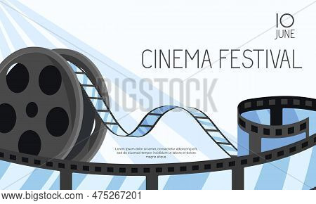 Cinema Festival Promotion Template Poster. Backdrop With Roll Negative Videotape. Movie And Film Ban