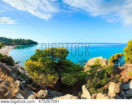 Morning Sandy Kaviou Beach. Summer Top View (nikiti, Sithonia, Halkidiki, Greece).