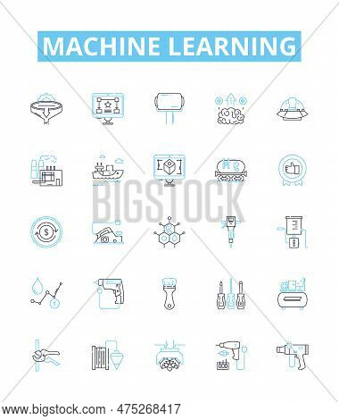 Machine Learning Vector Line Icons Set. Machine, Learning, Artificial, Intelligence, Algorithm, Data