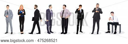 Set Of Business People. Collection Of Diverse Office Staff Isolated On White Background. Men And Wom